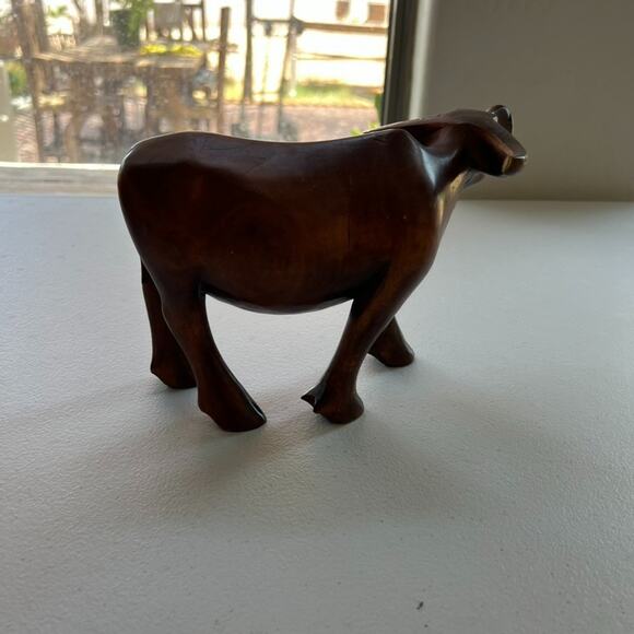 Vintage Water Buffalo Small Wood Figurine Sculpture Hand Carved 6" High - Picture 5 of 15